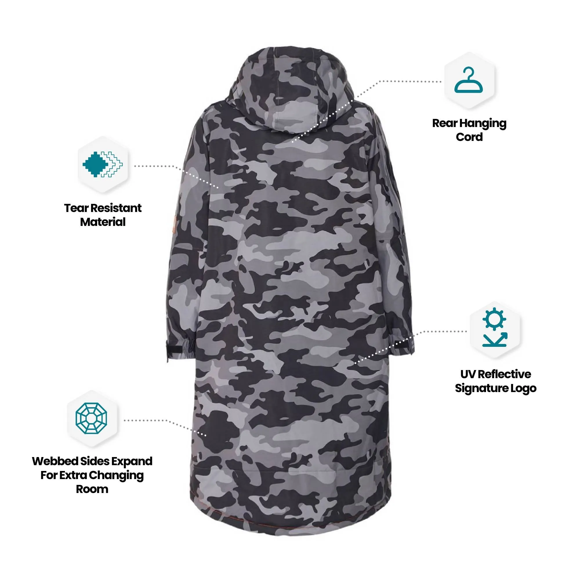 Fleece-Lined Hot Tub Changing Robe | Waterproof & Windproof | Unisex | Grey Camouflage