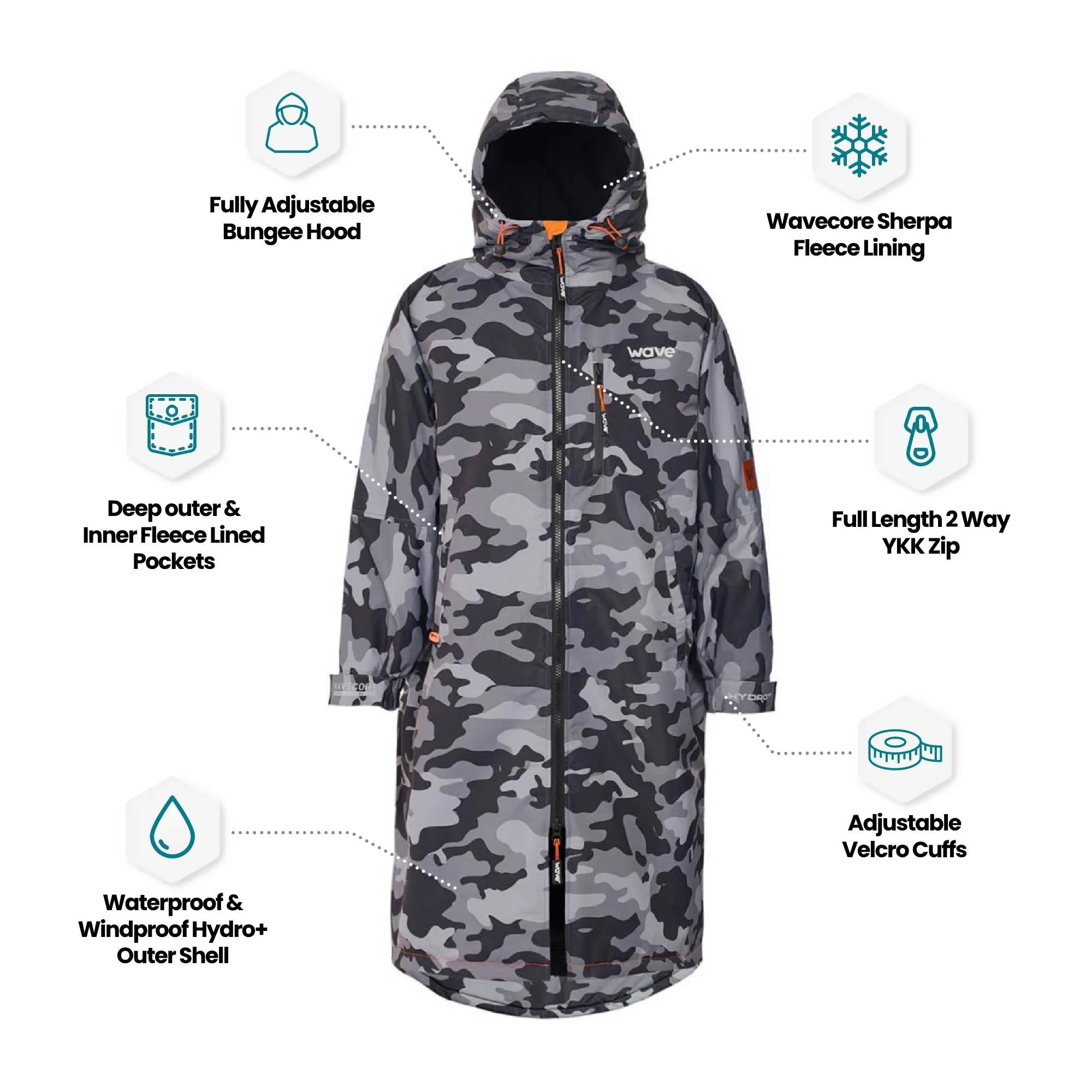 Fleece-Lined Hot Tub Changing Robe | Waterproof & Windproof | Unisex | Grey Camouflage