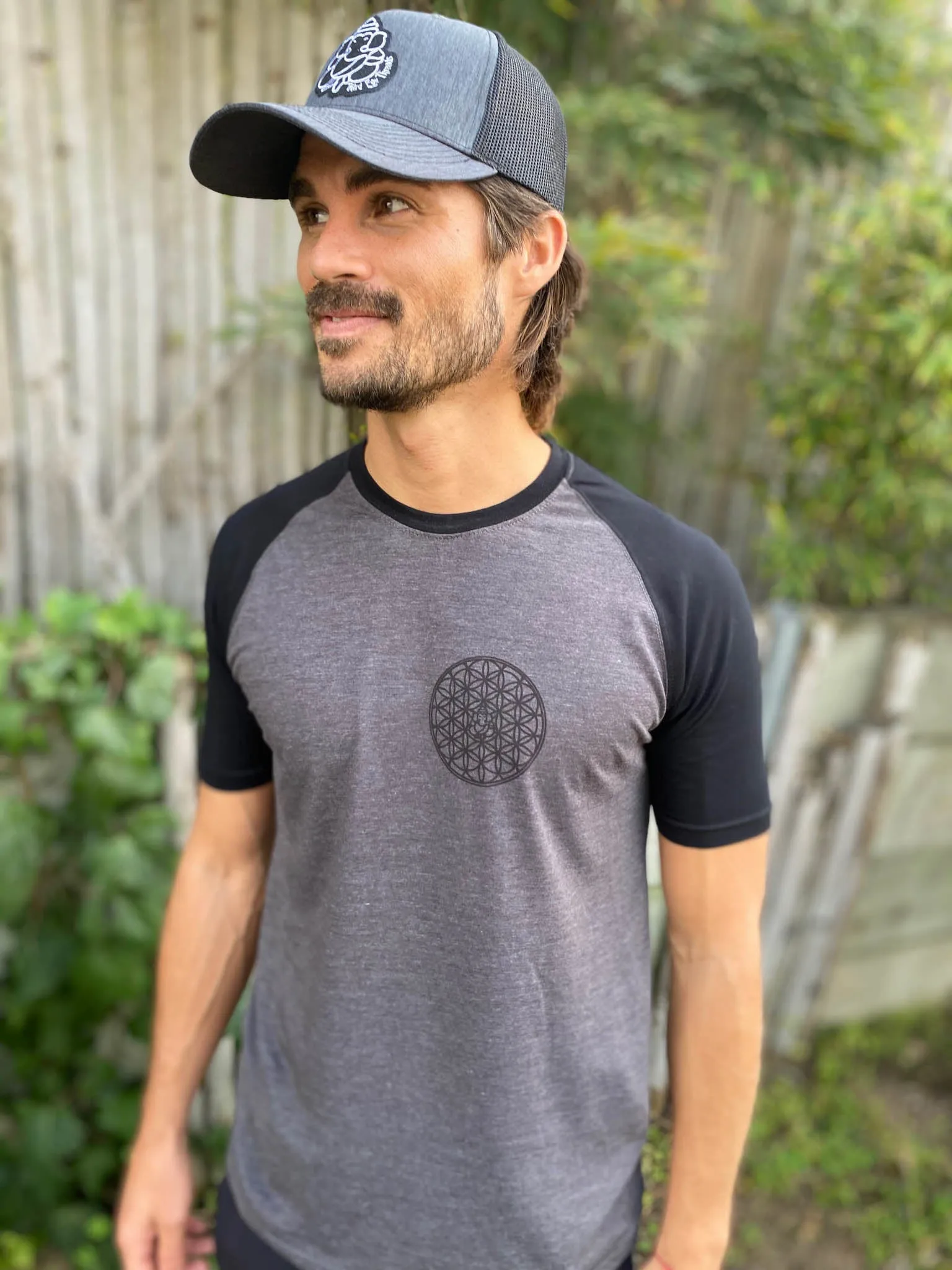 Flower Of Life With Sacred Geometry On Short Sleeve Raglan