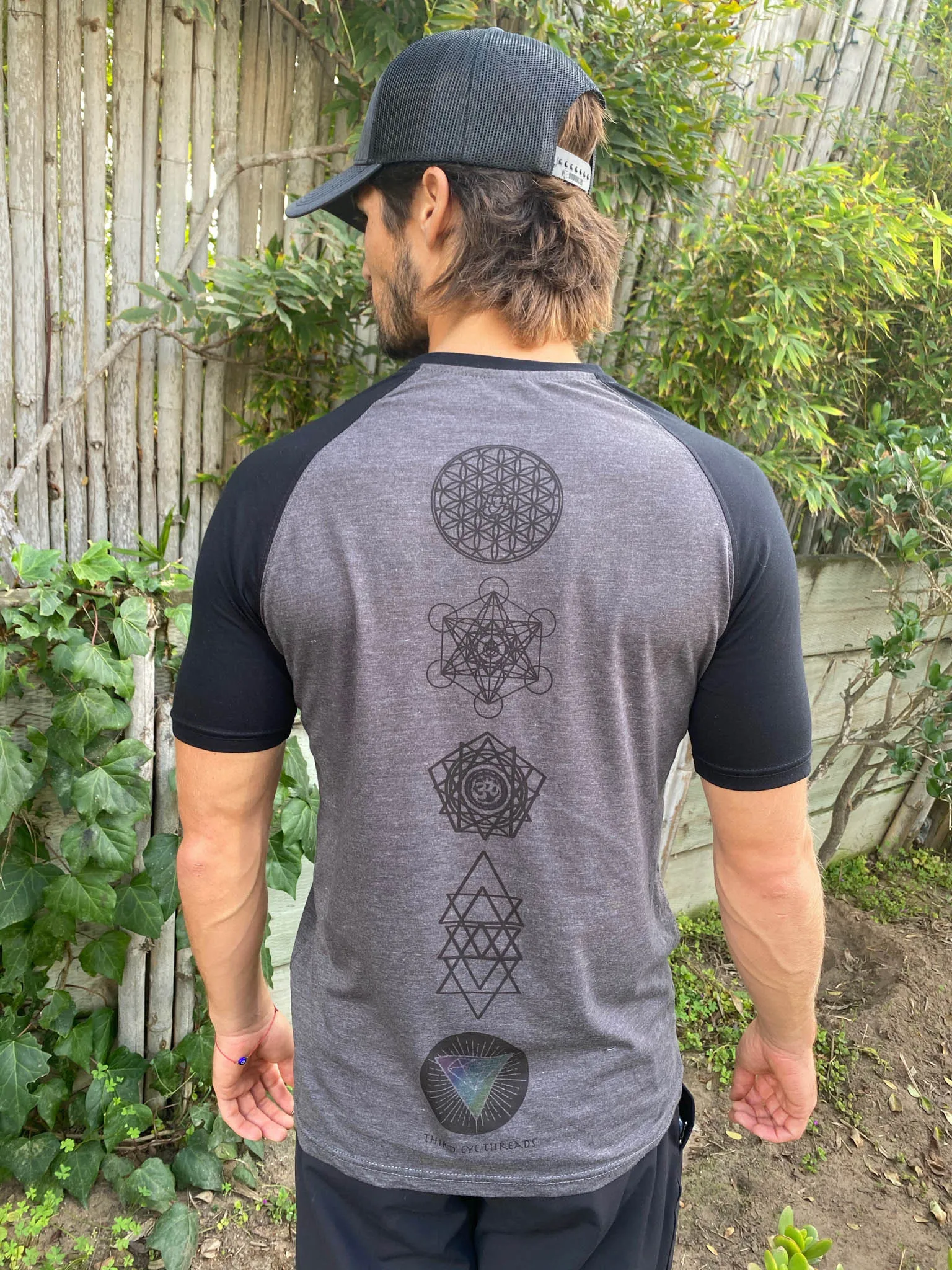 Flower Of Life With Sacred Geometry On Short Sleeve Raglan