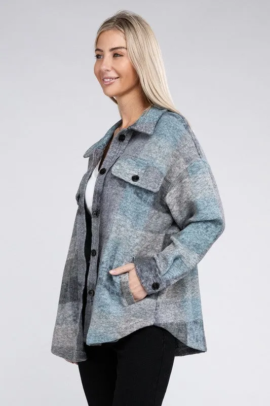 Grey Check Pocketed Shacket