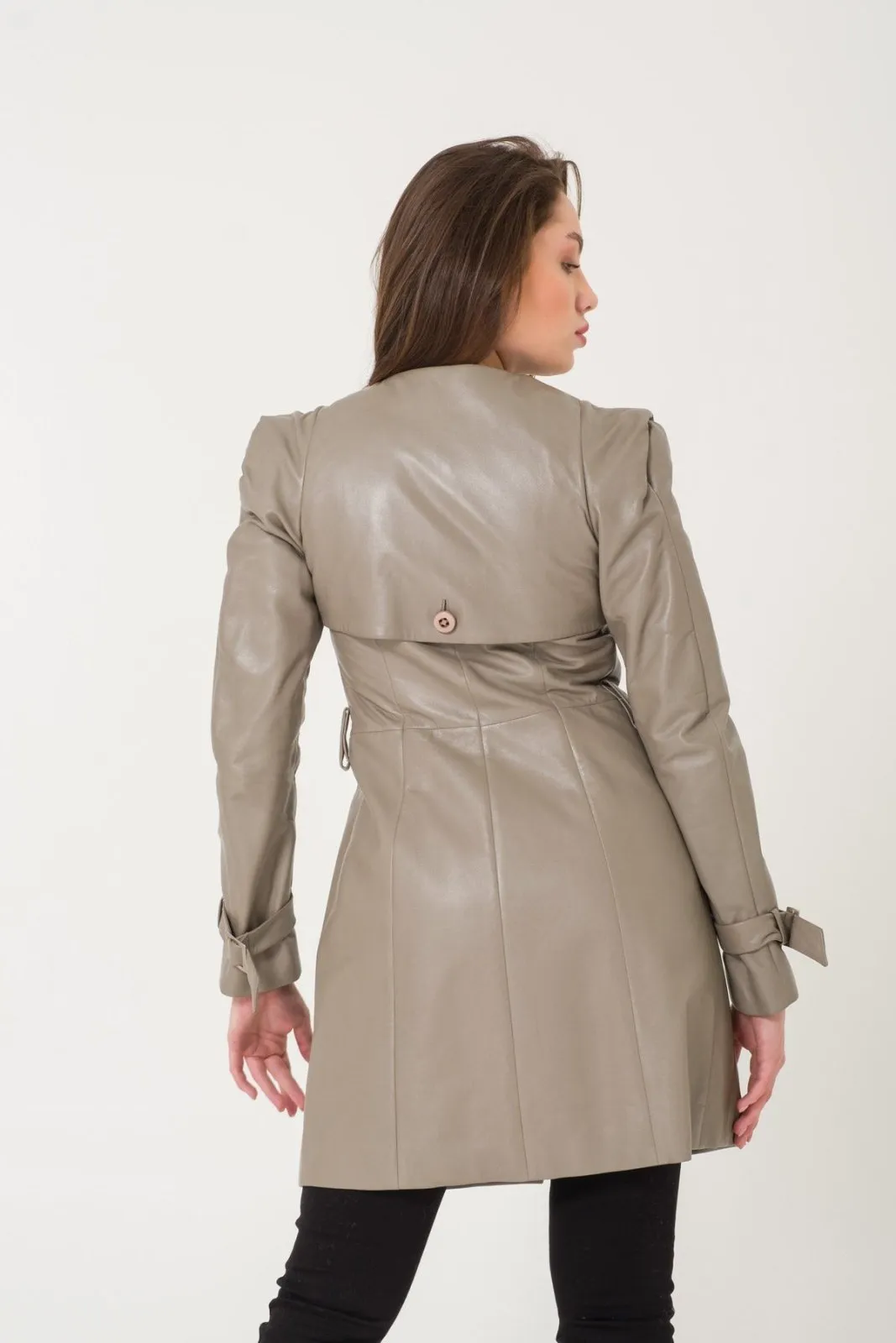 Grey Leather Trench Coat