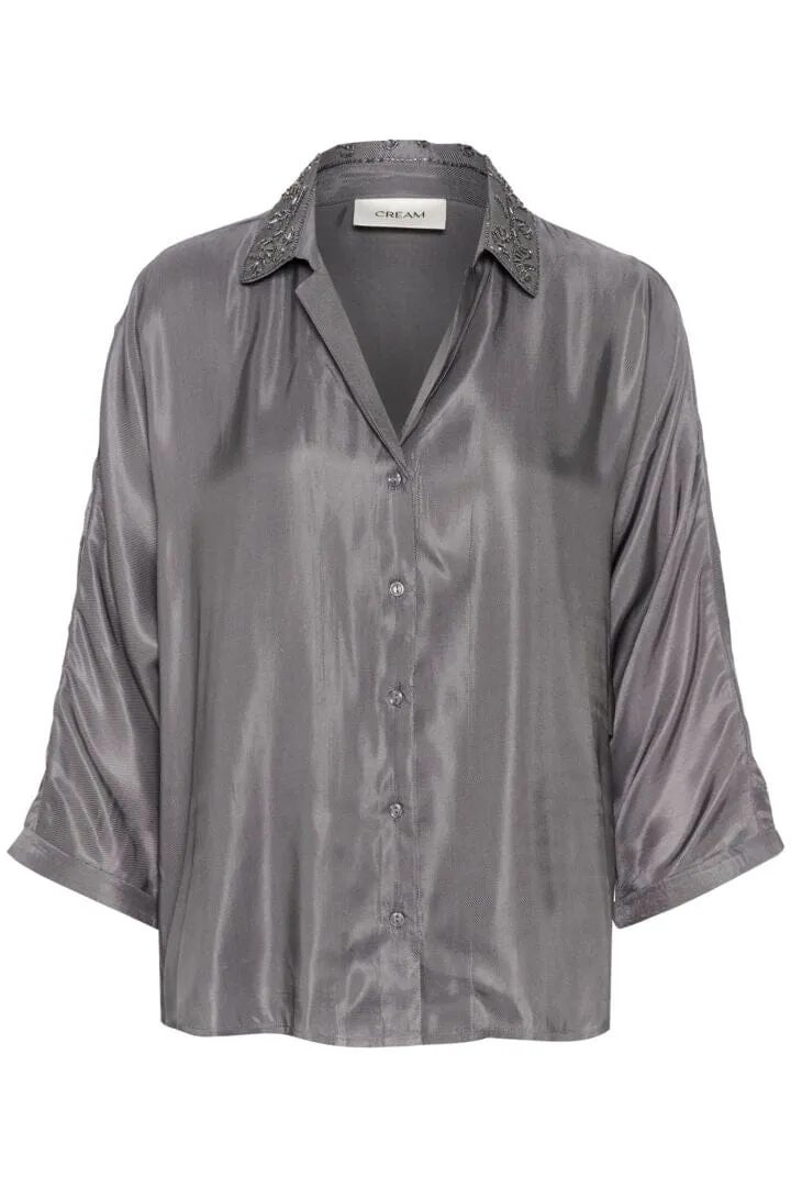 GREY SATIN BUTTON DOWN COLLAR SHIRT