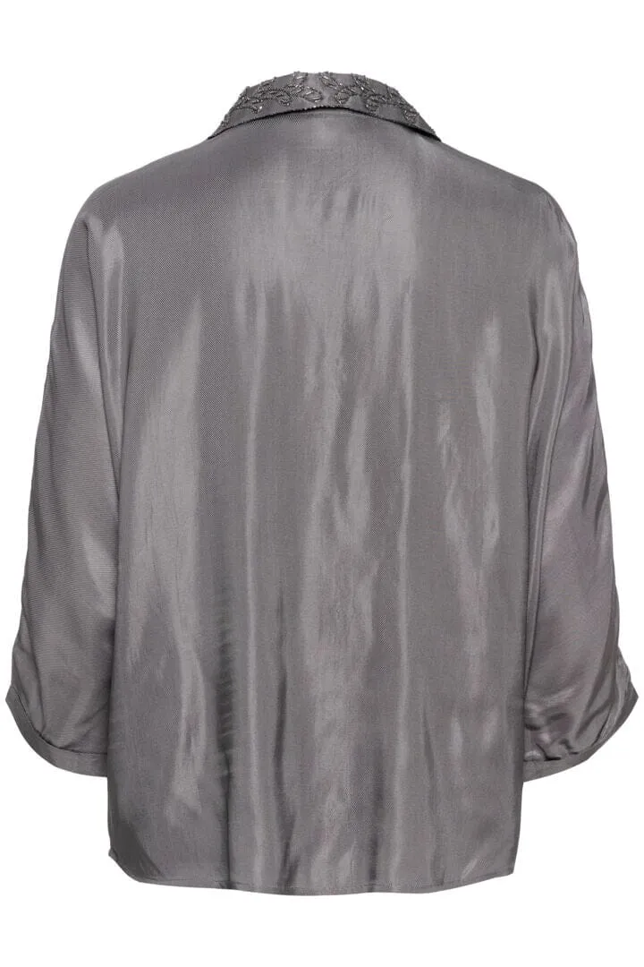 GREY SATIN BUTTON DOWN COLLAR SHIRT