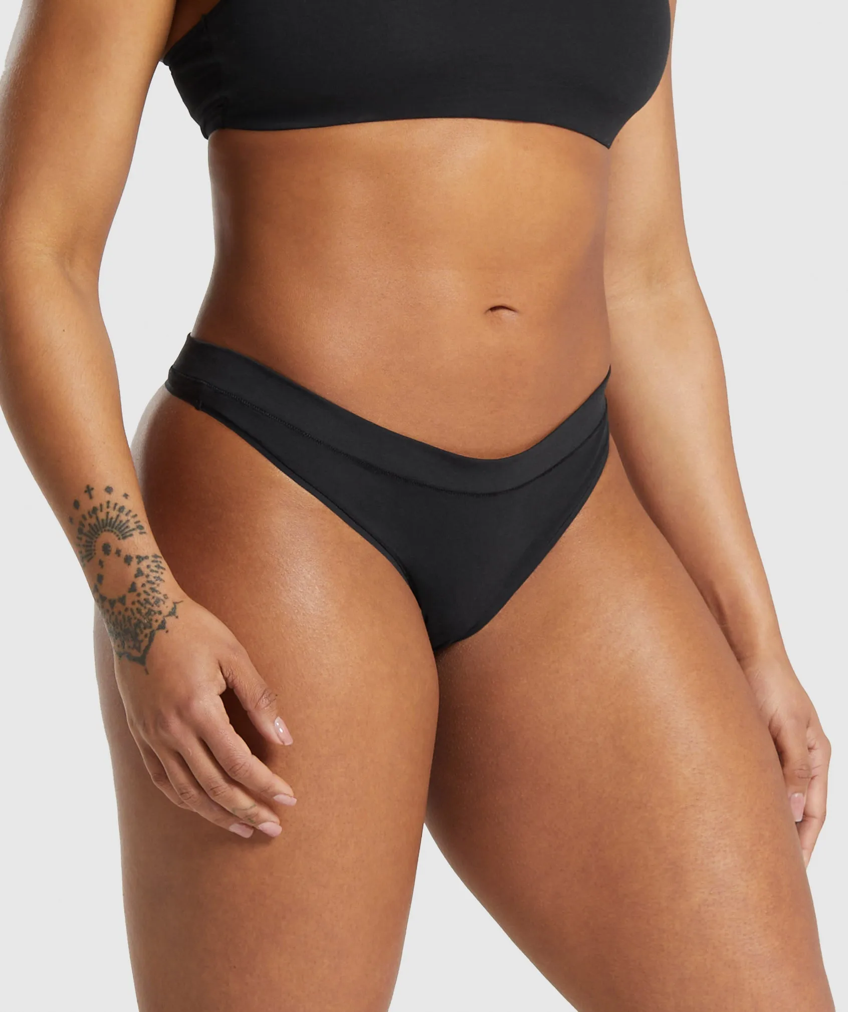 Gymshark Cotton High Leg Thong - Black