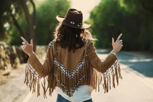 Hendrix Jacket Tan Genuine Suede Leather Fully Lined Coat With Beaded Fringe On Front Back And Sleeves Epic Cowhide Festival Fox Winter Outerwear Size XS