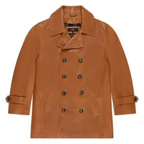 Kashani Cognac Double Breasted Lambskin 3/4 Trench Coat