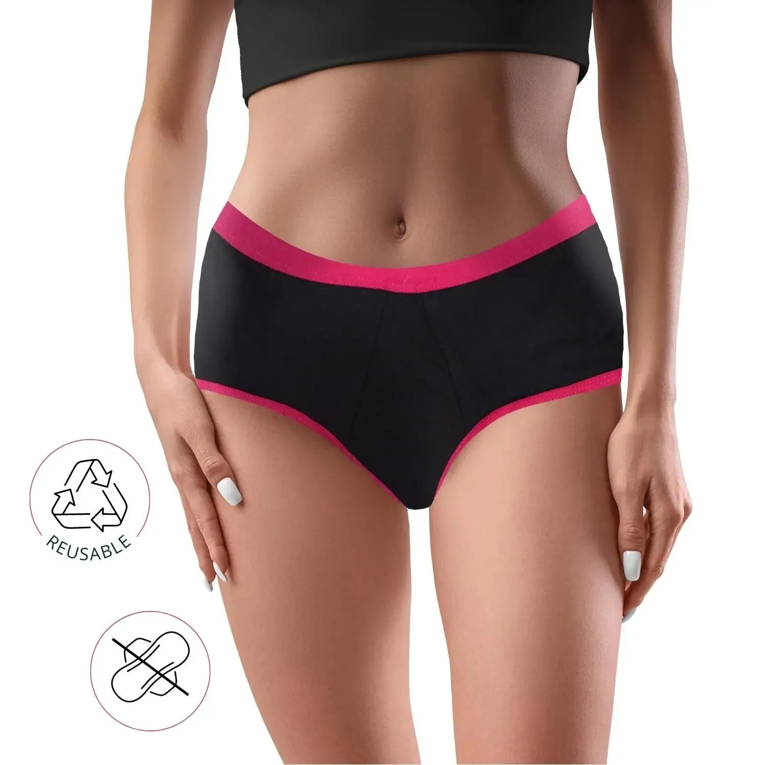 LEAKPROOF & REUSABLE PERIOD UNDERWEAR | SOLID BLACK | ANTIMICROBIAL LINING | NO PAD NEEDED