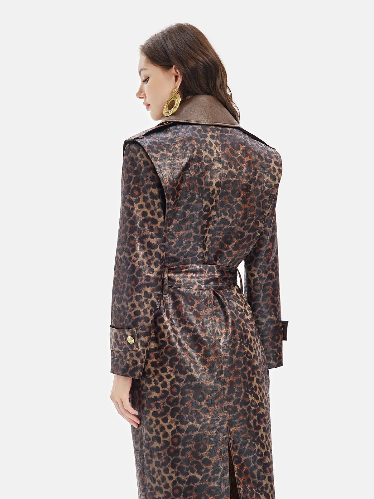 Leopard Print Detachable Collar Coat