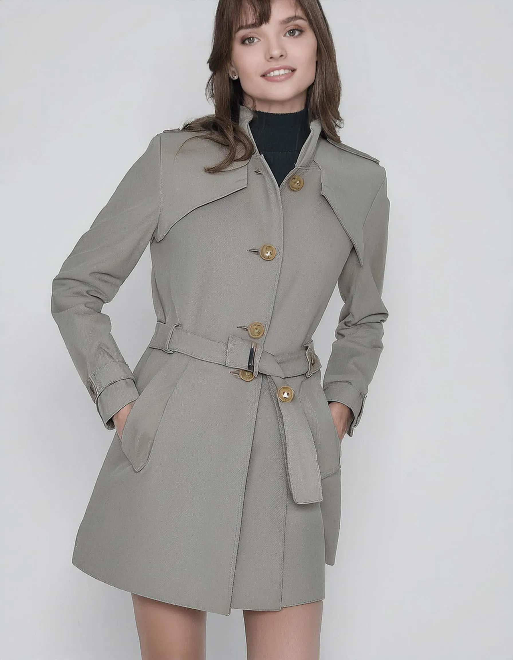 Light Gray Belted Trench Coats