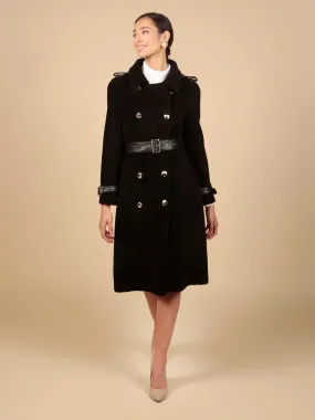 'Loren' Wool Trench Coat in Nero