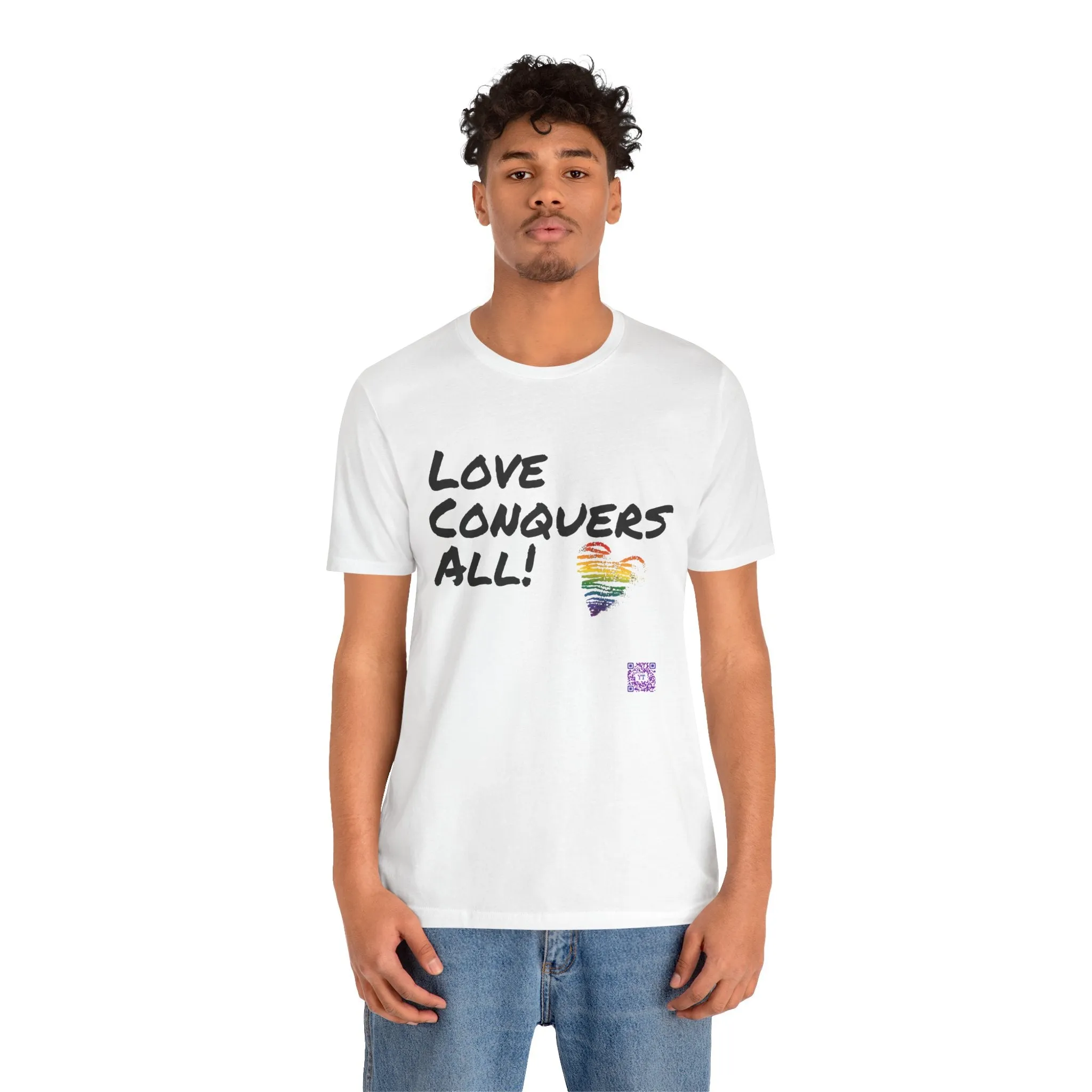 Love Conquers All T-Shirt LGBTQ Pride Tee Inspirational Rainbow Heart Shirt Graphic Print Equality Outfit