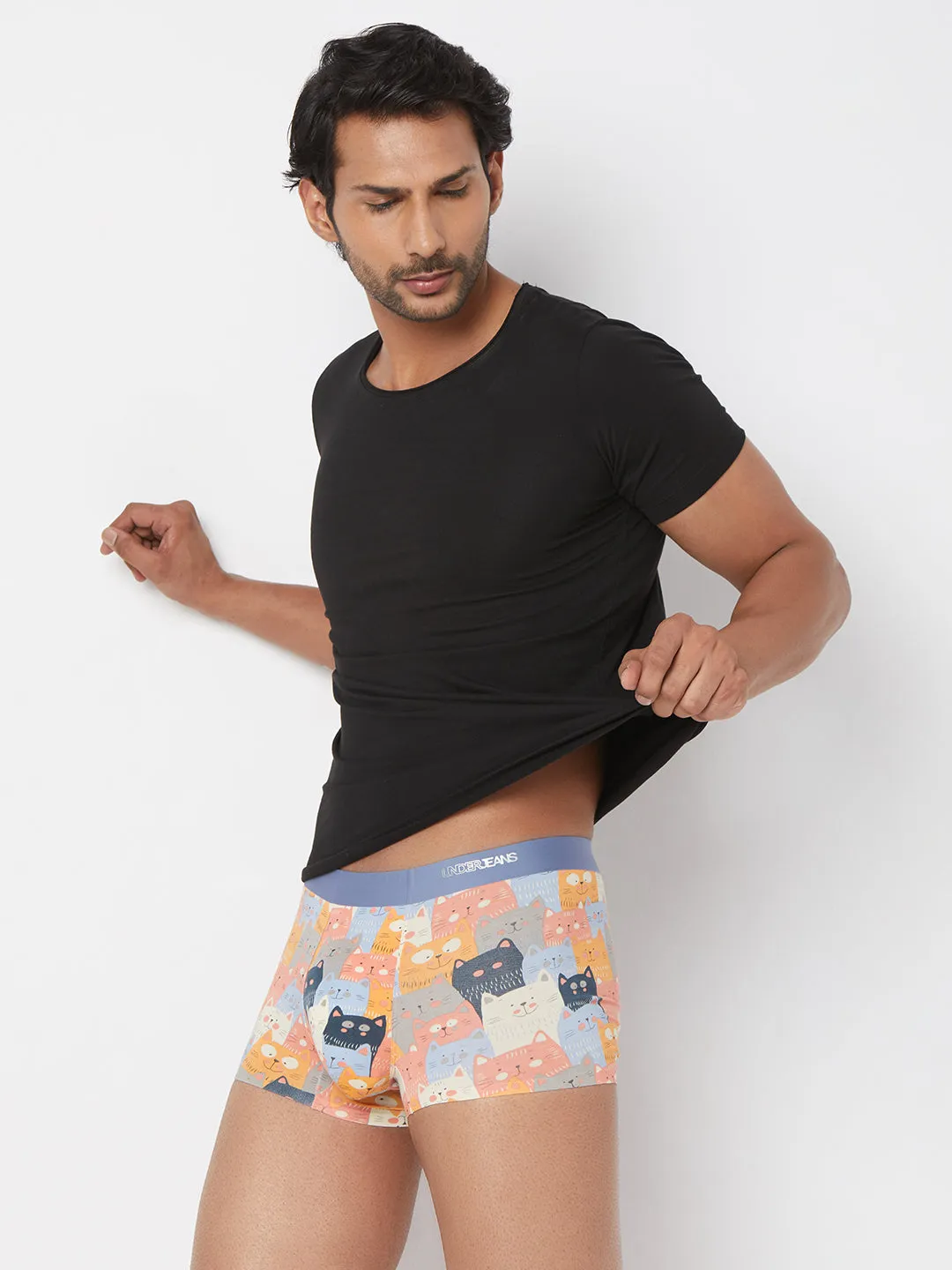 Men Orange Printed Super Premium Bonded Elastic Trunk - Underjeans By Spykar