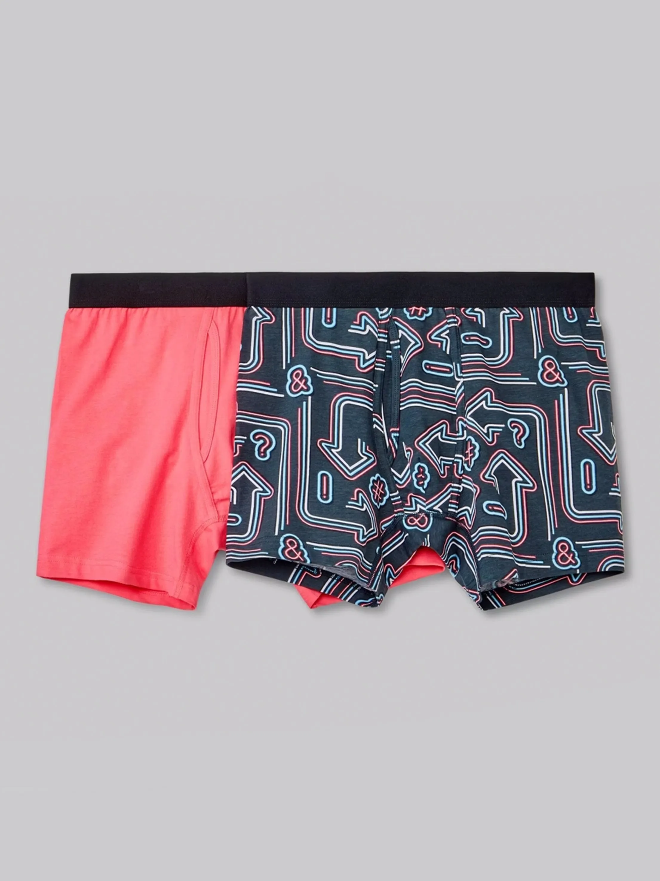 Men's 2 Pack Printed Boxer Set,Pink/Dark Grey