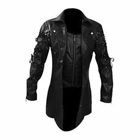 Mens Black Leather Goth Matrix Trench Coat Steampunk Gothic - T18-BLK