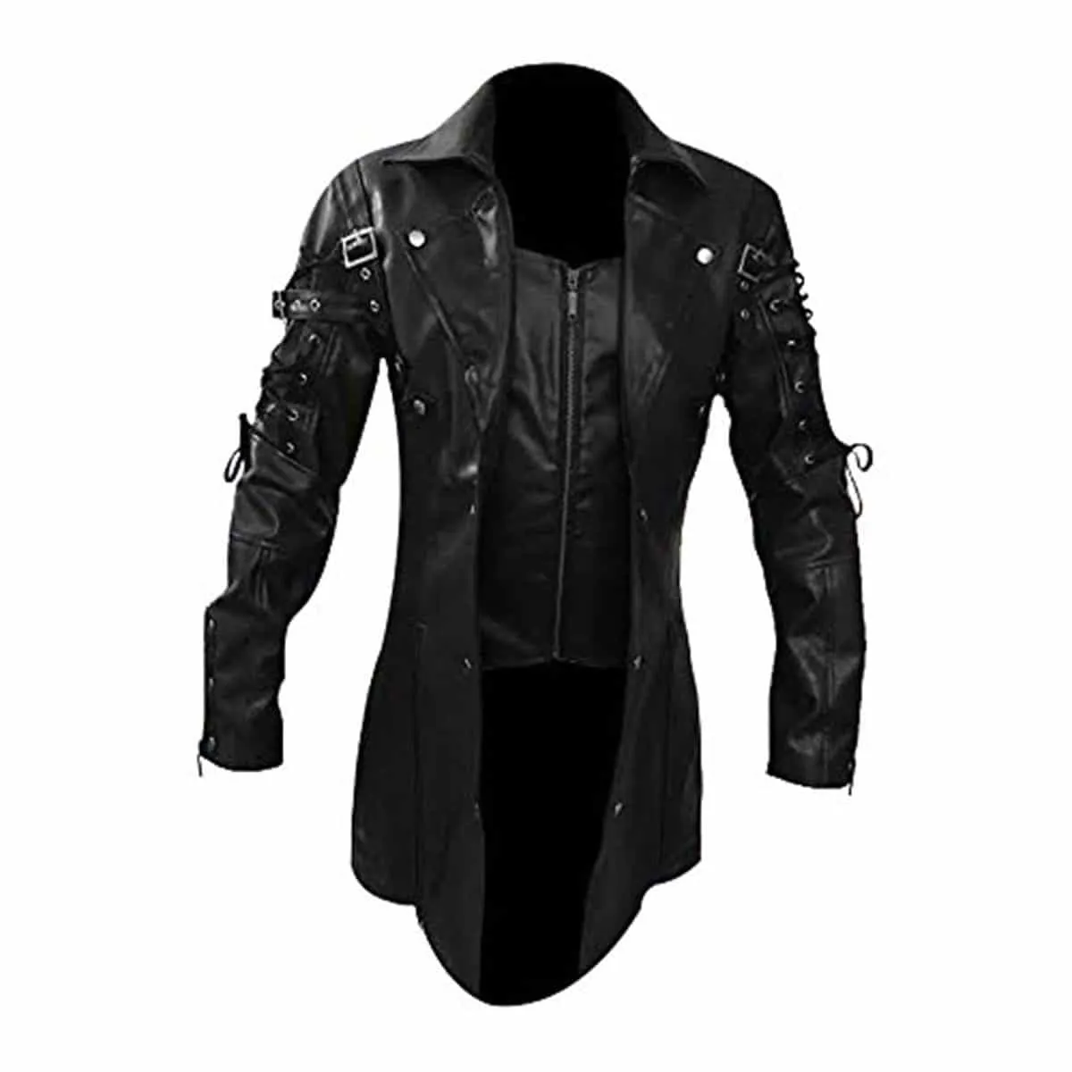 Mens Black Leather Goth Matrix Trench Coat Steampunk Gothic - T18-BLK