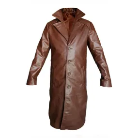 Mens Brown Cow Leather Goth Matrix Trench Steampunk winter Coat - T30