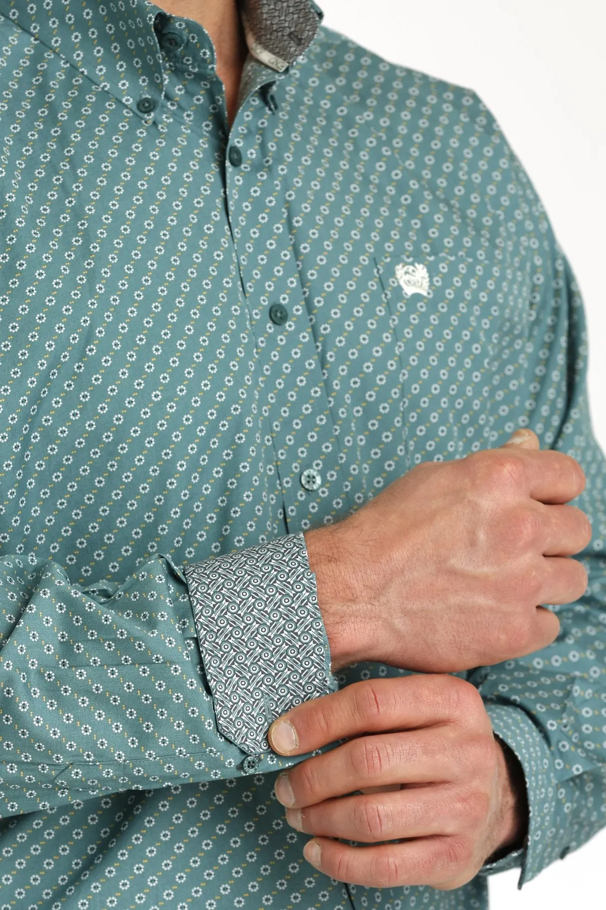 Men's Cinch Green Multi Print Long Sleeve Button Down Shirt