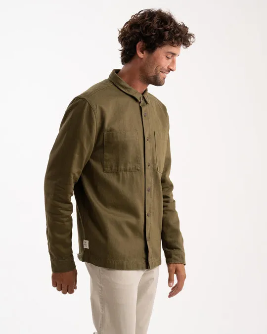 Mens Cotton Canvas Shacket - Dark Olive