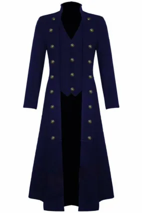 Men's Steampunk Clothing Military Trench Long Coat Cosplay Jacket Blue Gothic Dress VTG