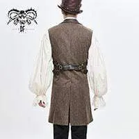 Men's Steampunk Faux Leather Shoulder Belts Stripes Long Waistcoats