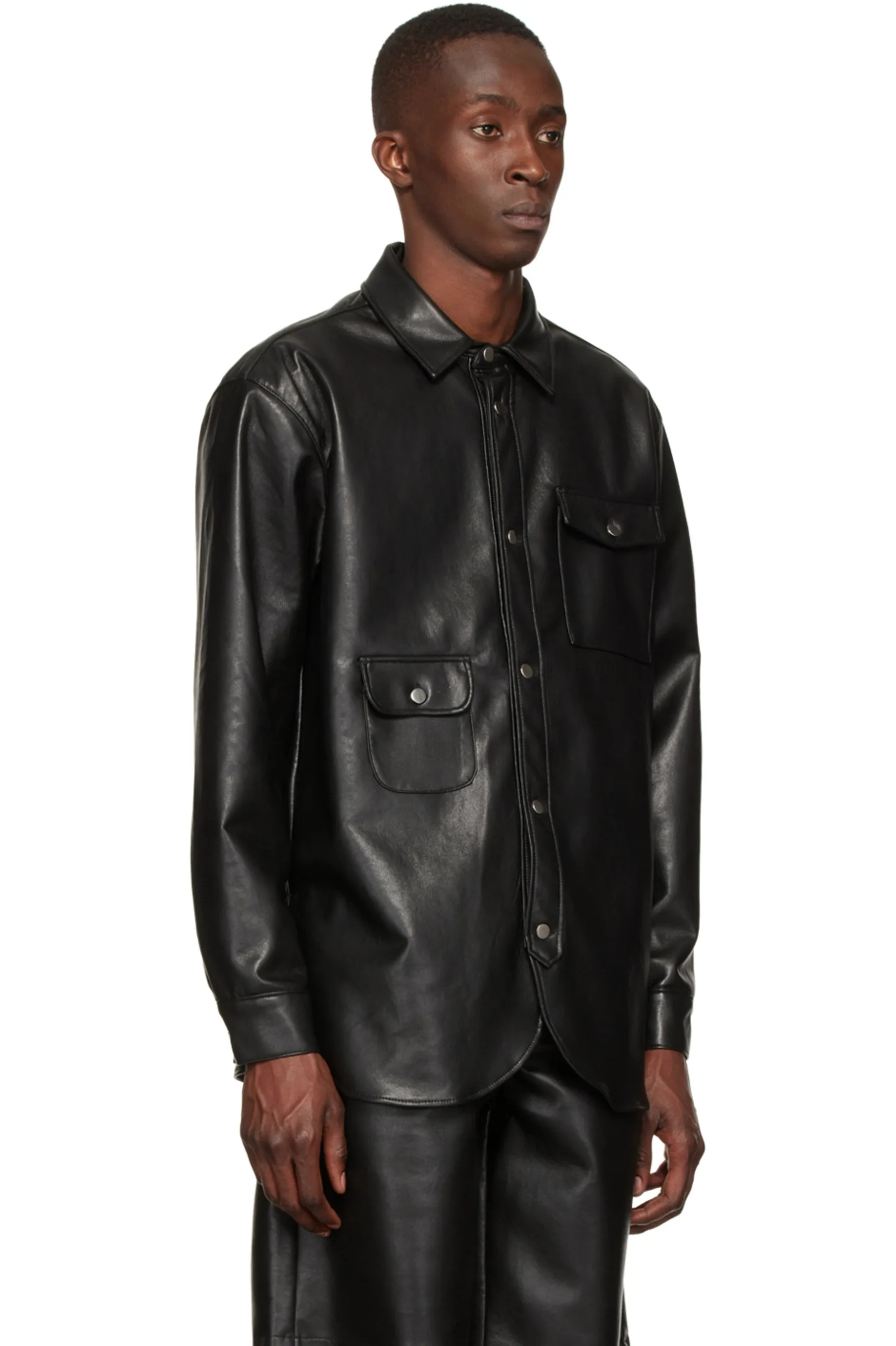 Men’s Trendy Black Leather Shirt Full Sleeves