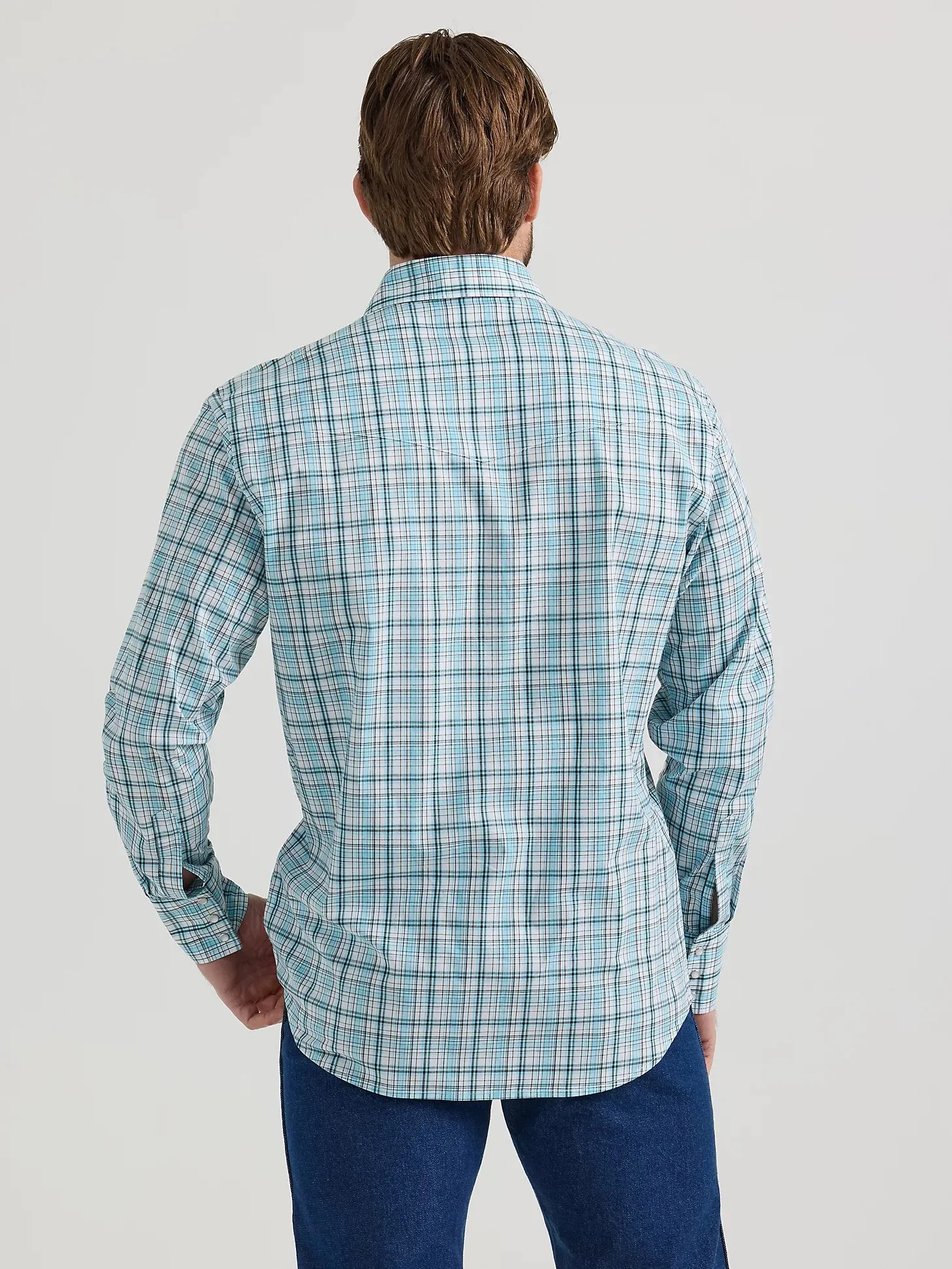 Men's Wrangler Wrinkle Resistant Blue/White Check Snap Shirt