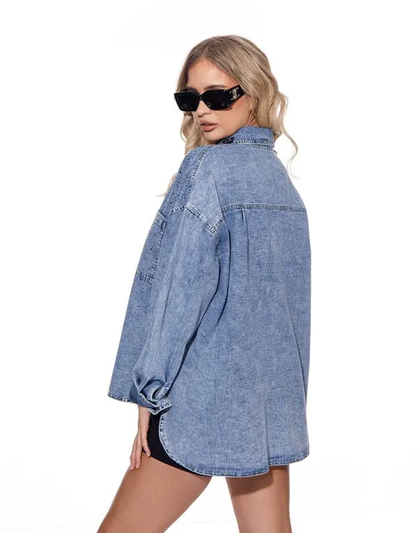 NEW!! "On the Move" Rhinestone Denim Shacket