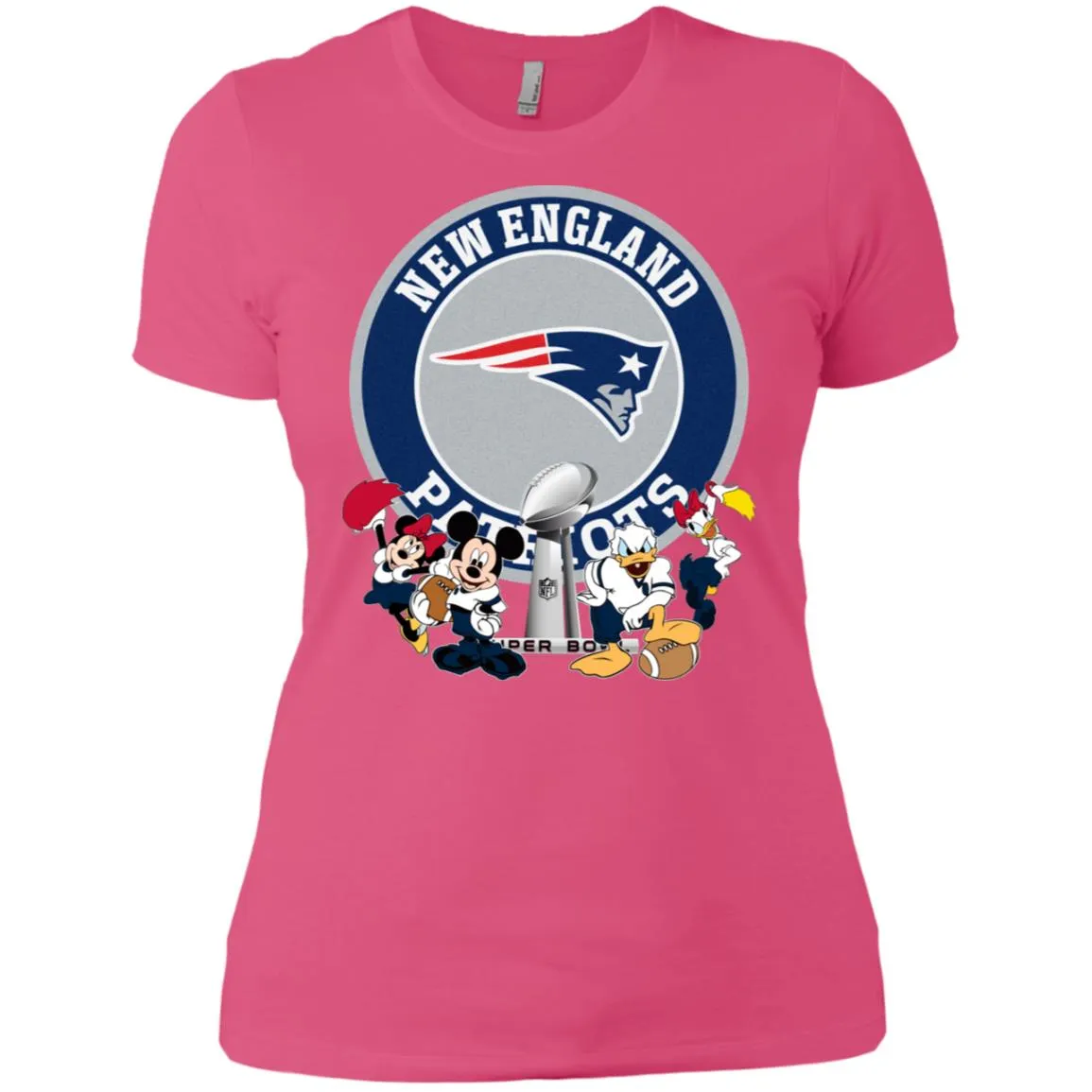 Nfl – New England Patriots Super Bowl 2019 Mickey Mouse Minnie Mouse Donald Duck Daisy Duck Football Women Cotton T-Shirt