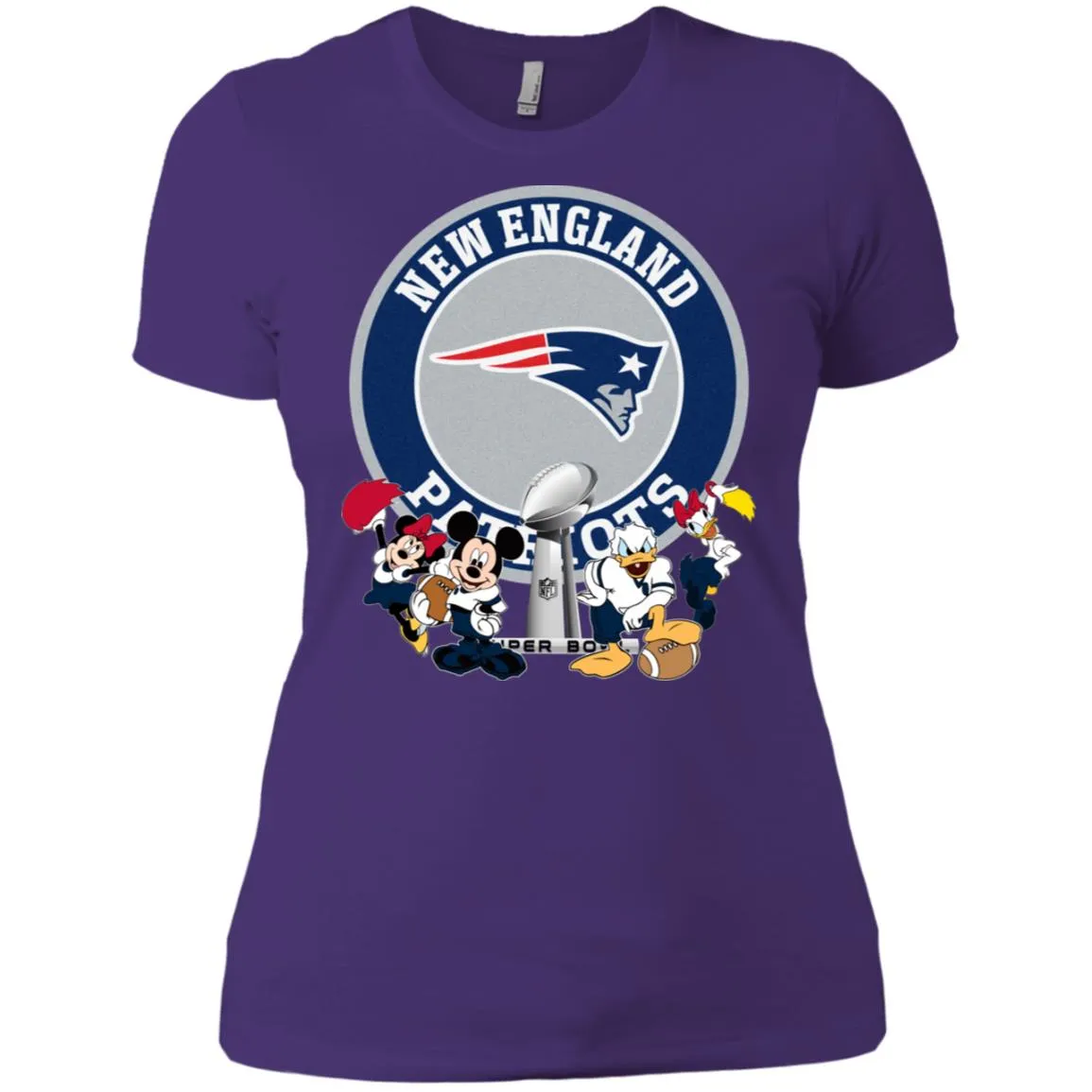 Nfl – New England Patriots Super Bowl 2019 Mickey Mouse Minnie Mouse Donald Duck Daisy Duck Football Women Cotton T-Shirt