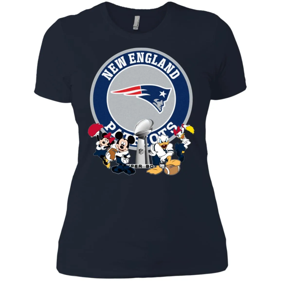 Nfl – New England Patriots Super Bowl 2019 Mickey Mouse Minnie Mouse Donald Duck Daisy Duck Football Women Cotton T-Shirt