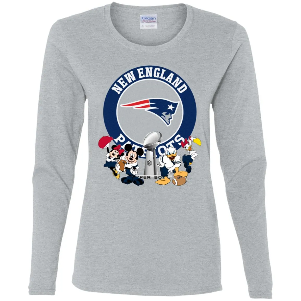 Nfl – New England Patriots Super Bowl 2019 Mickey Mouse Minnie Mouse Donald Duck Daisy Duck Football Women Long Sleeve Shirt