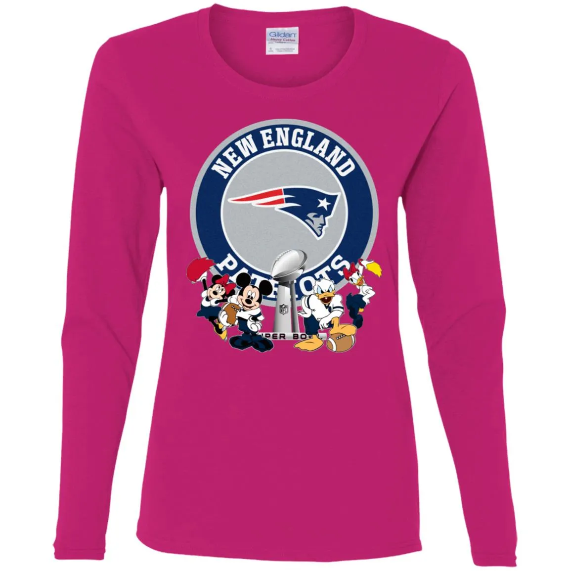 Nfl – New England Patriots Super Bowl 2019 Mickey Mouse Minnie Mouse Donald Duck Daisy Duck Football Women Long Sleeve Shirt