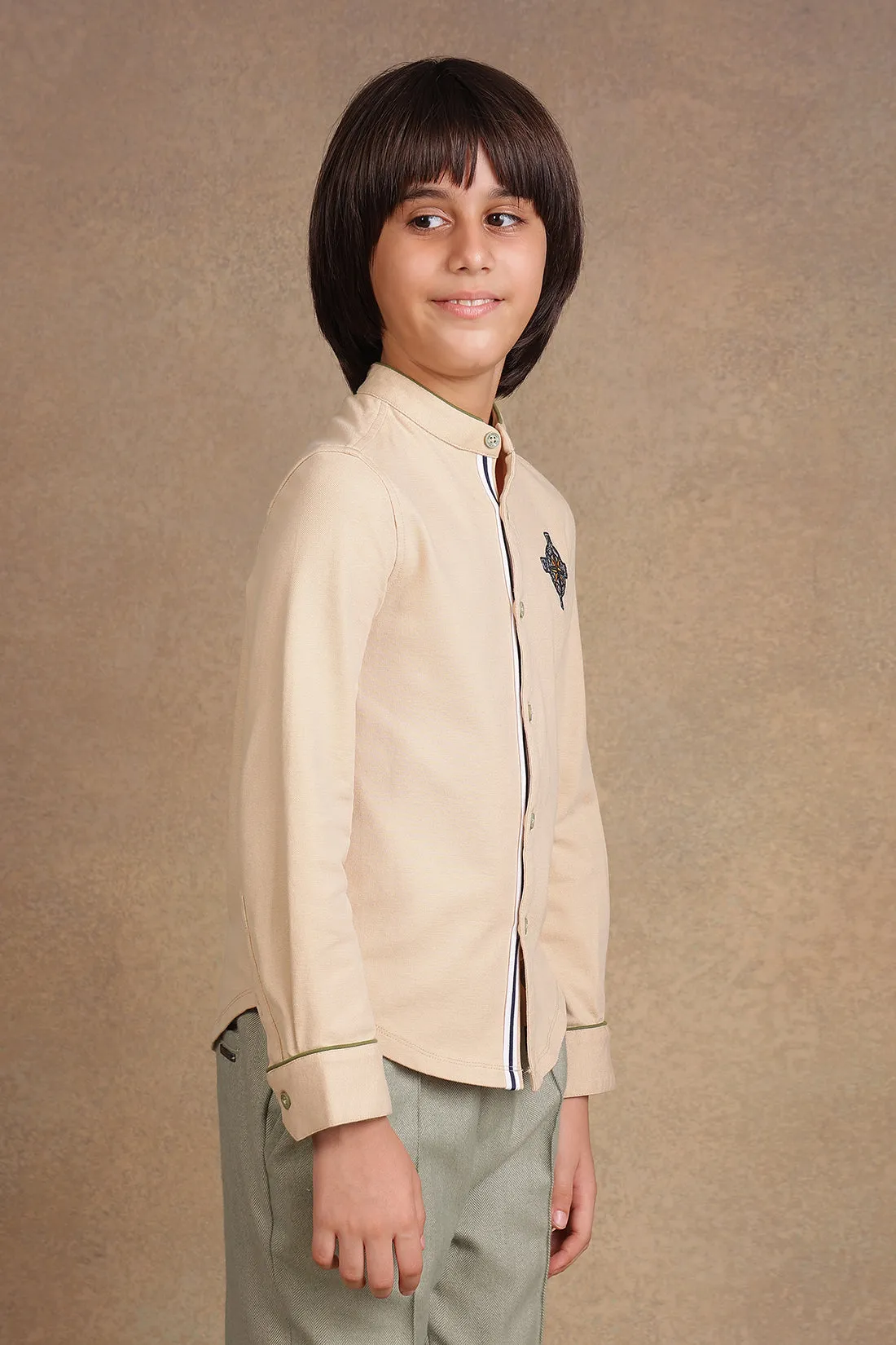 One Friday Kids Boys Beige Embroidered Shirt