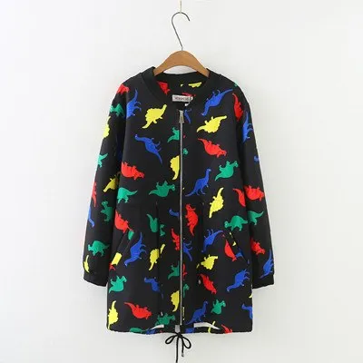 Over-sized Rainbow Dinosaur Long Windbreaker Plus Sizes