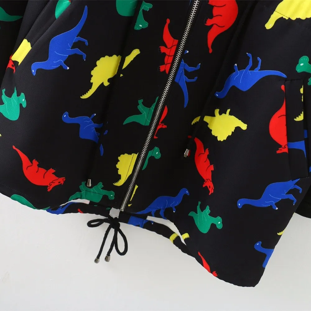 Over-sized Rainbow Dinosaur Long Windbreaker Plus Sizes