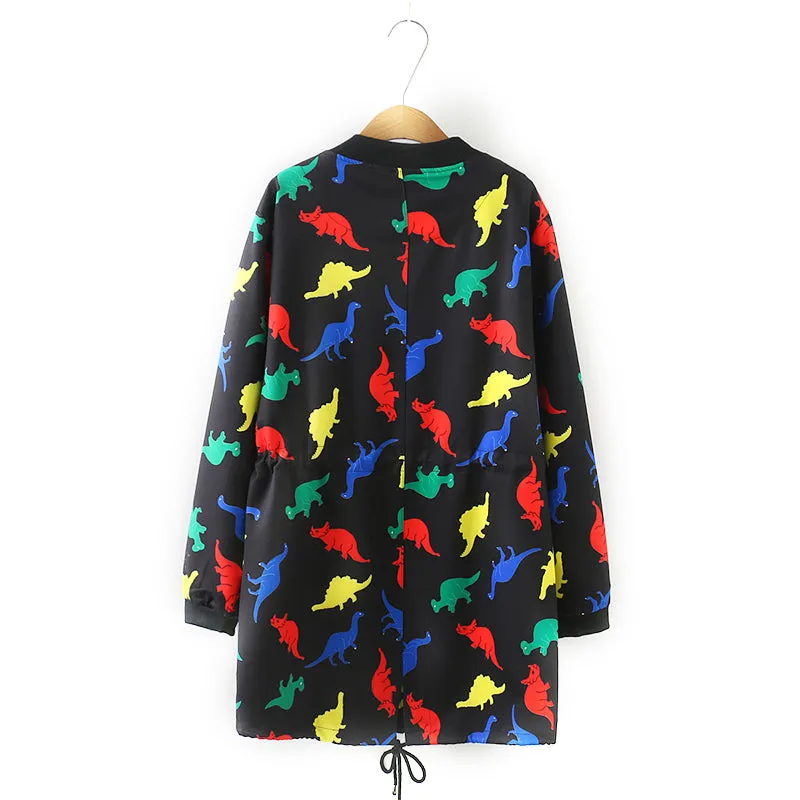 Over-sized Rainbow Dinosaur Long Windbreaker Plus Sizes