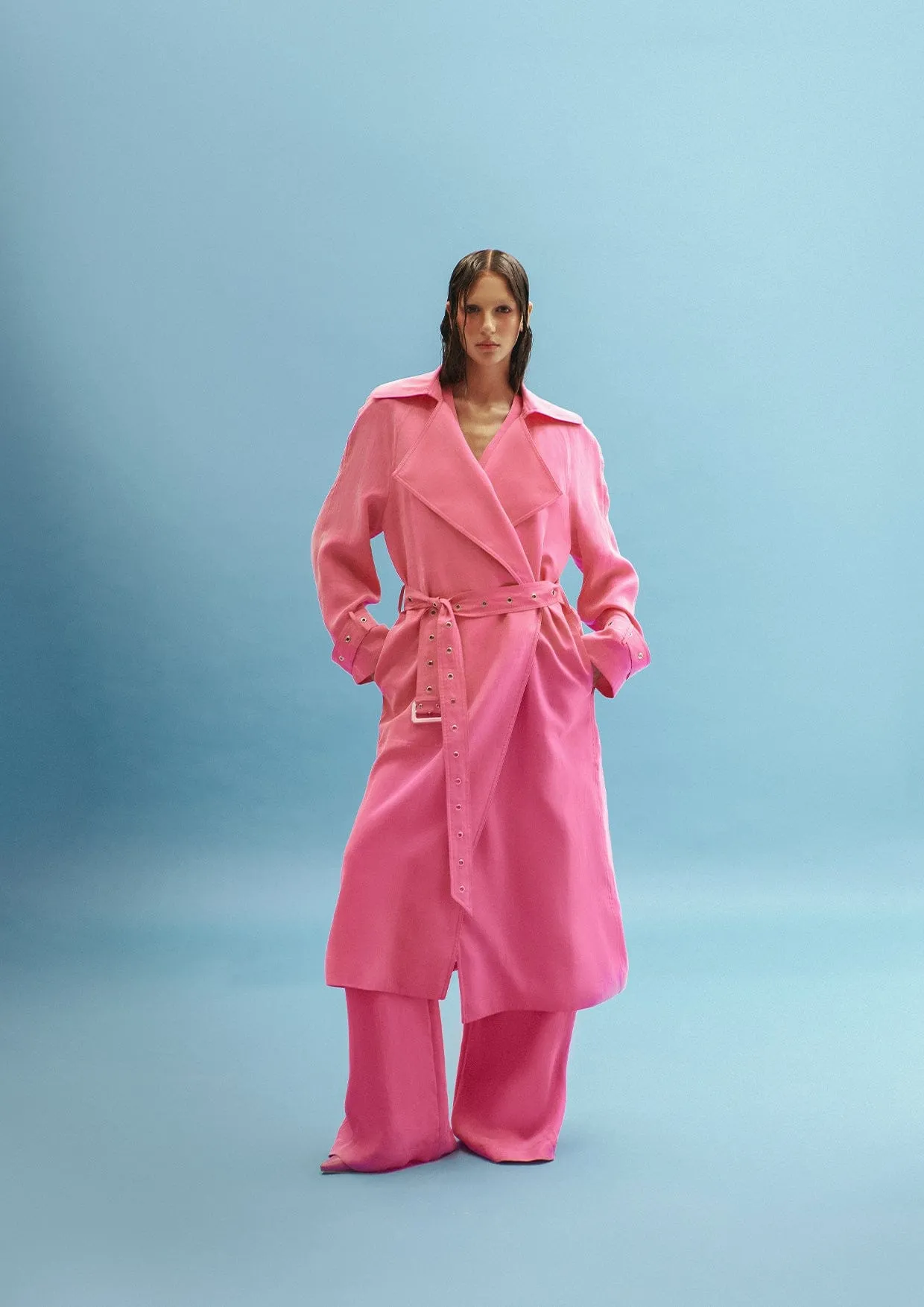 Oversized Belted Cupro Trench Coat