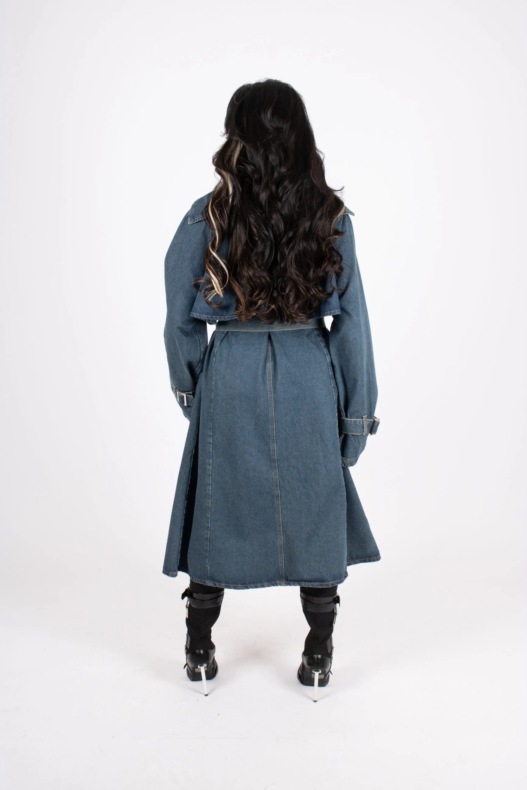 Oversized Denim Trench Tie Waist