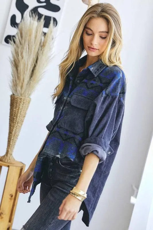 Plaid button-down pocket shacket