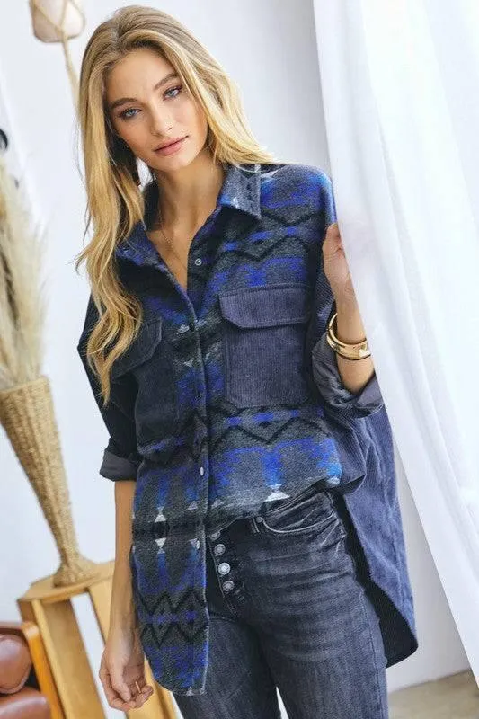 Plaid button-down pocket shacket