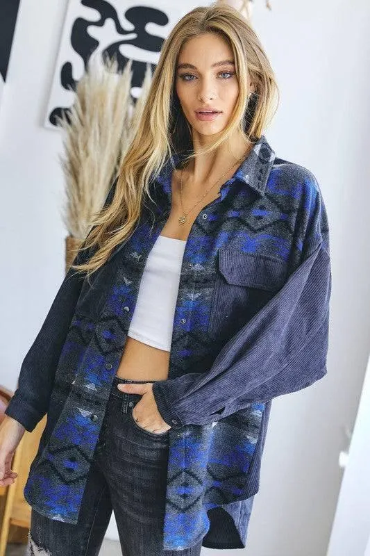 Plaid button-down pocket shacket