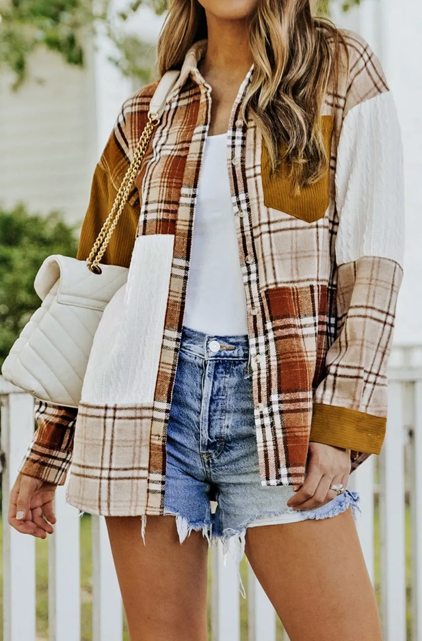 Plaid Color Block Dropped Shoulder Shacket