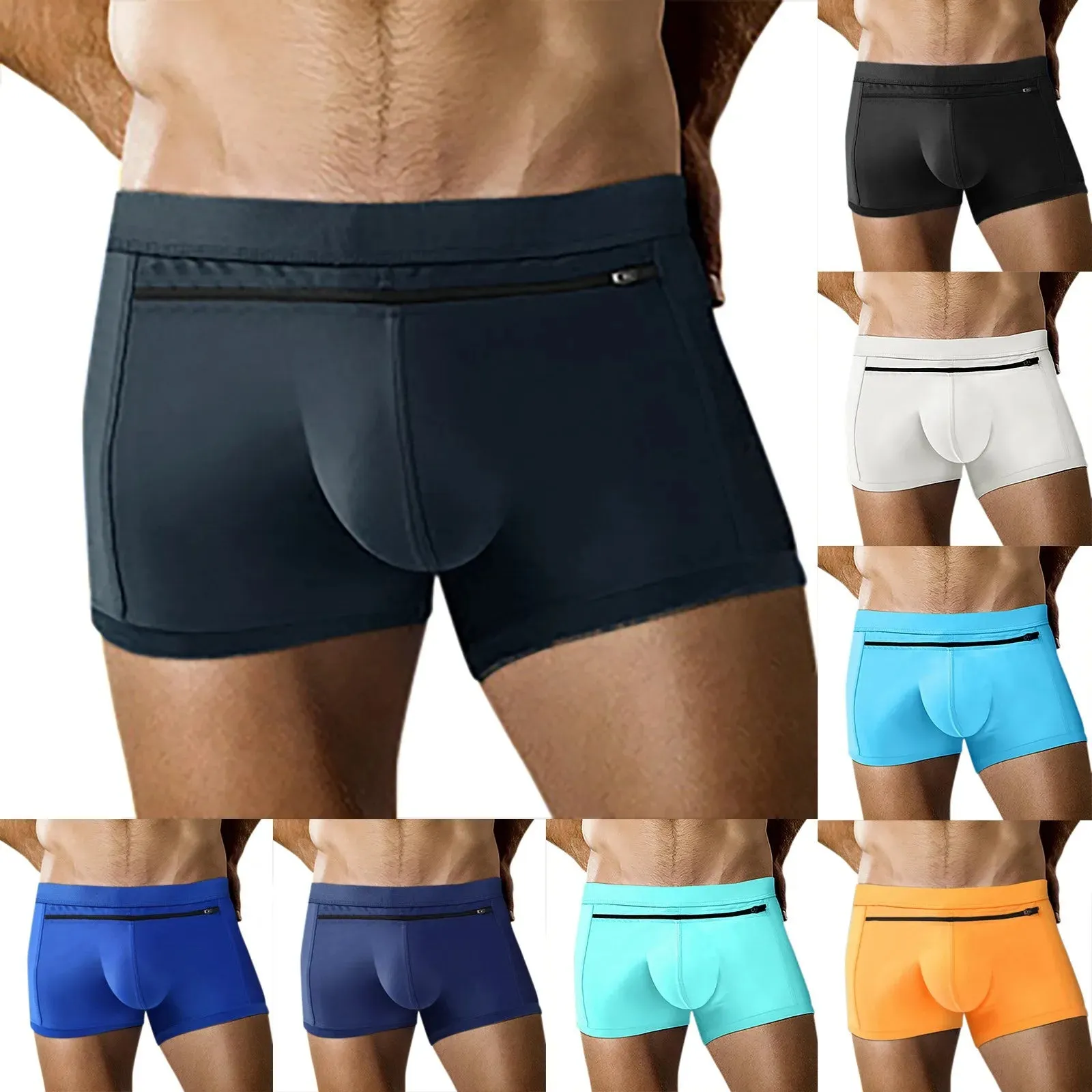 Pockets with Zipper Solid Boxer