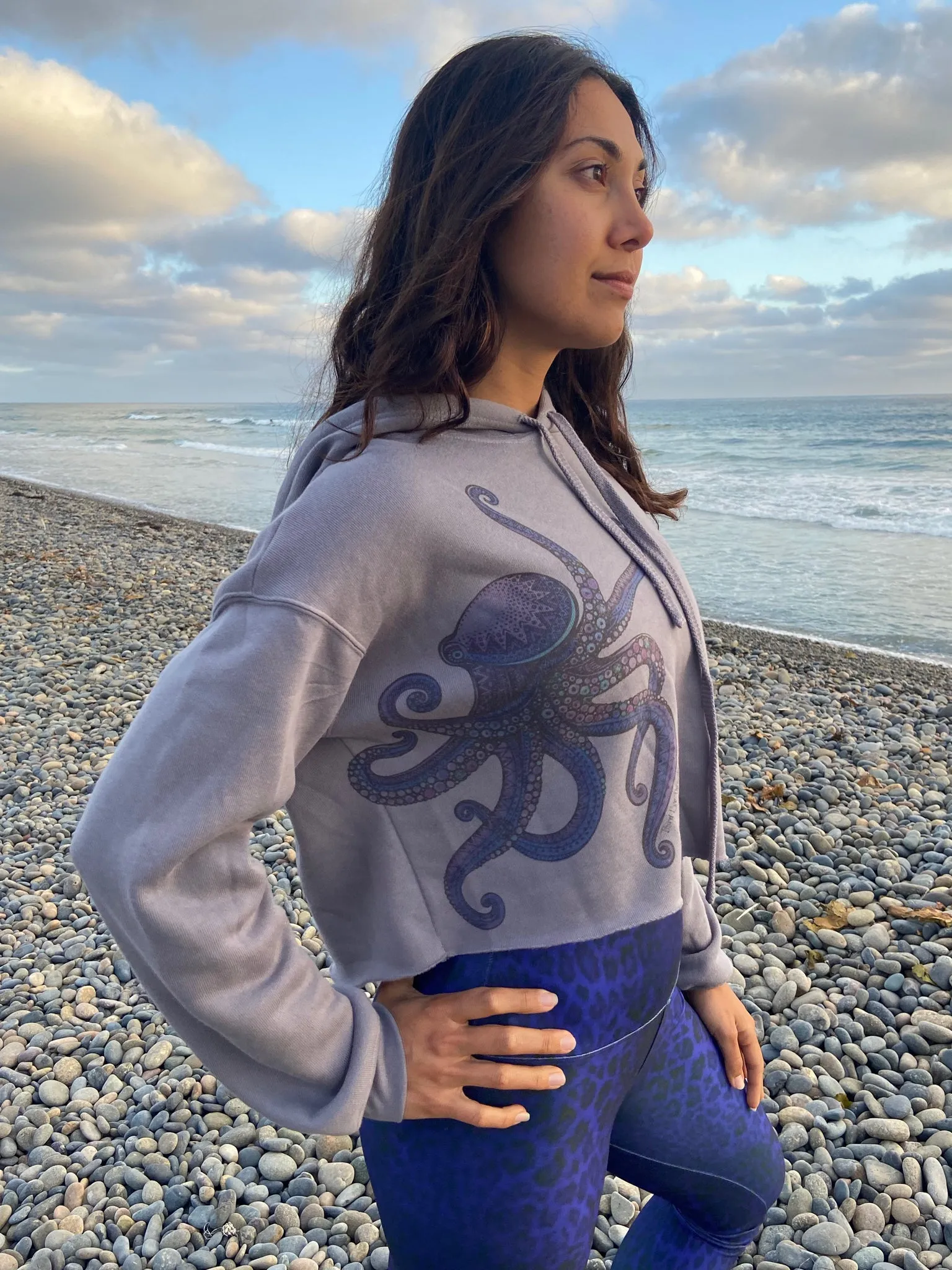 Purple Octopus Crop Hoodie