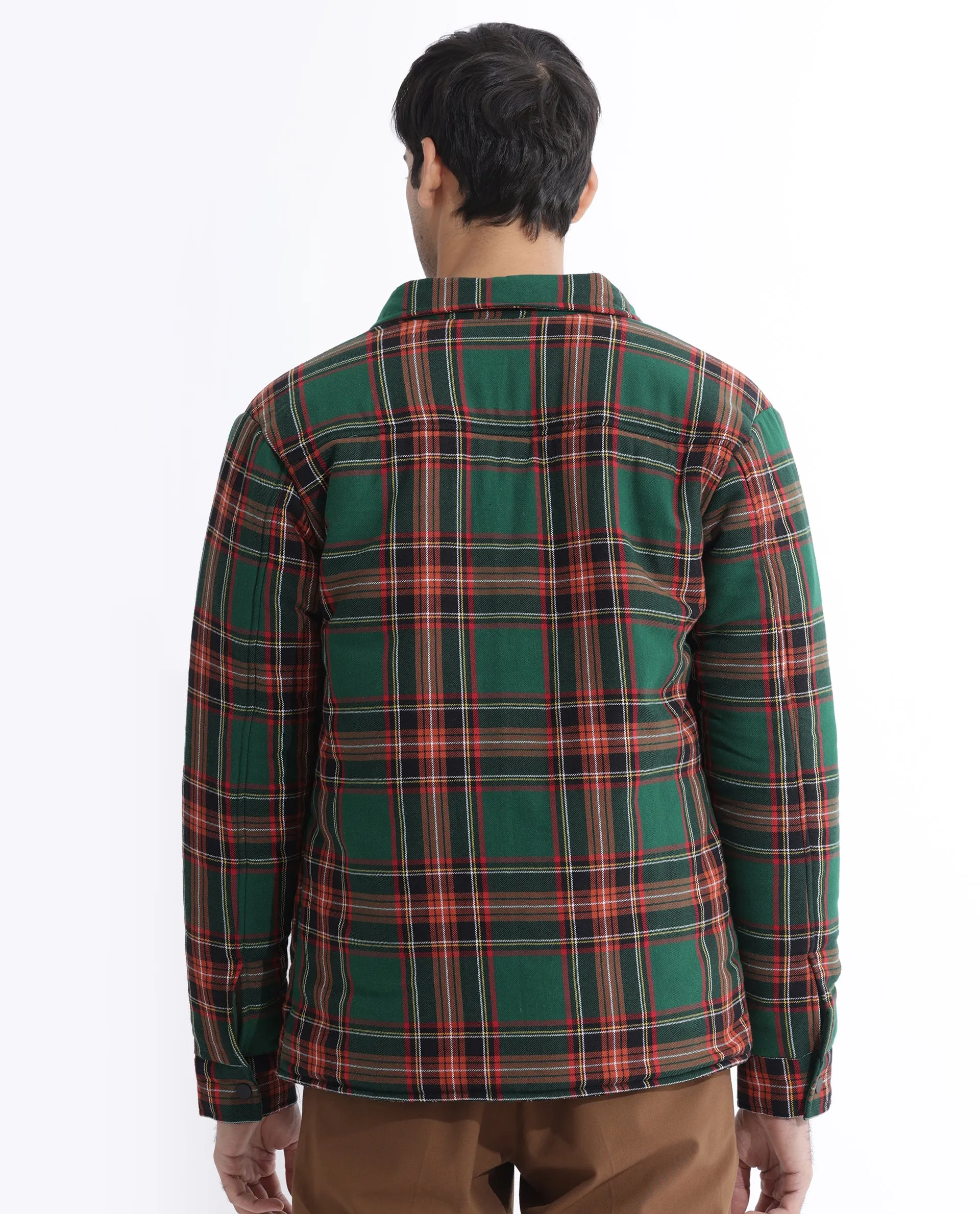 Rare Rabbit Men's Hollis Green Regular Collar Checks Shacket