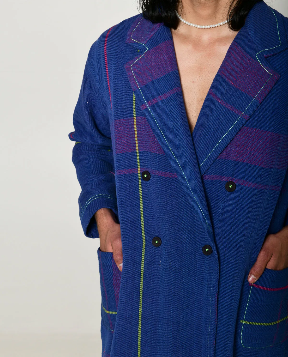 Recycled Blue Striped Cotton Trench Coat