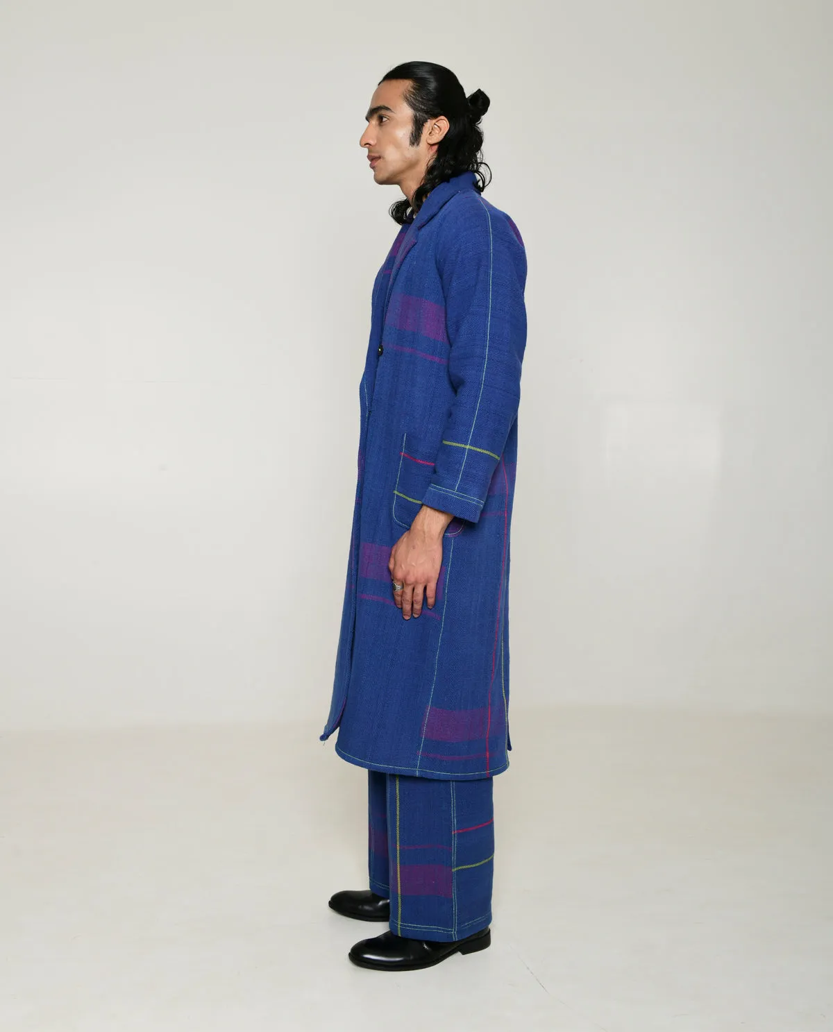 Recycled Blue Striped Cotton Trench Coat