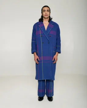 Recycled Blue Striped Cotton Trench Coat