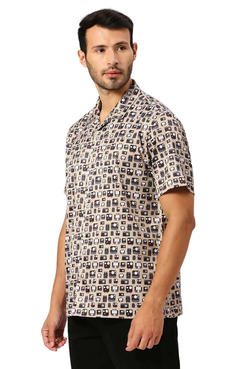 Relaxed Fit Polyester Stretch Twill Printed Halfsleeves Shirt